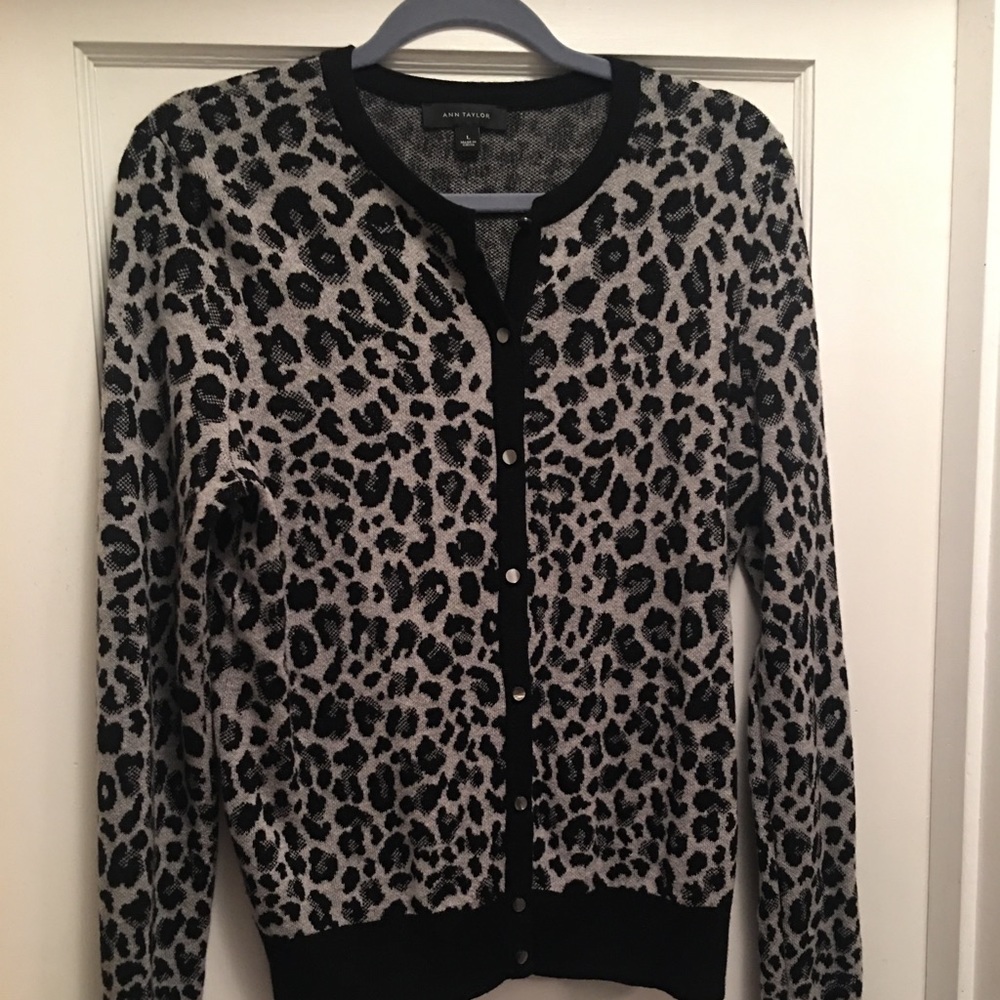 Ann Taylor Black Leopard Cardigan -Ladies Large